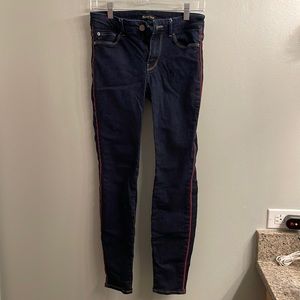 Massimo dutti mid rise jeans with red embroidered line on the side